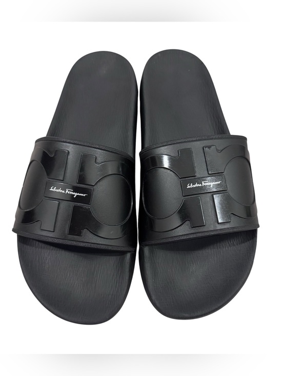 Salvatore Ferragamo Other - Salvatore Ferragamo Black Slide Sandals Mens Size 9 Groove 2 Rubber Gancini Logo